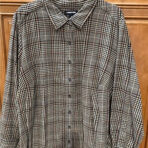Lands' End Women's Plaid Button Down Shirt - Black and Brown 3X